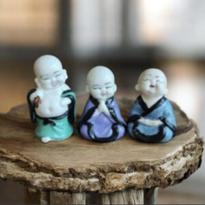 3 Figurines Happy Bouddha peintes à la main