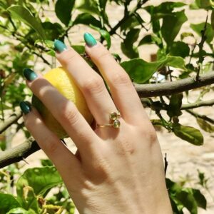 Bague Réglable en Péridot et Plaqué Or