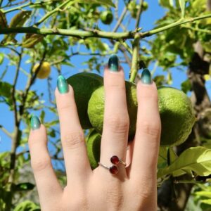 Bague Réglable en Grenat et Argent