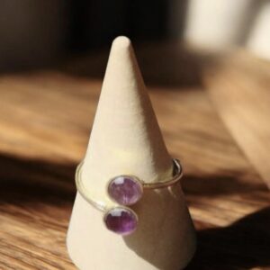 Bague Réglable en Améthyste et Plaqué Or