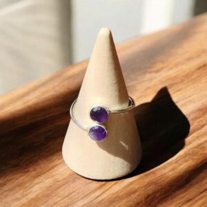 Bague Réglable en Quartz Saphir et Argent