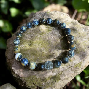 Bracelet Unique en Agate Ocean avec Hématite et Arbre de Vie