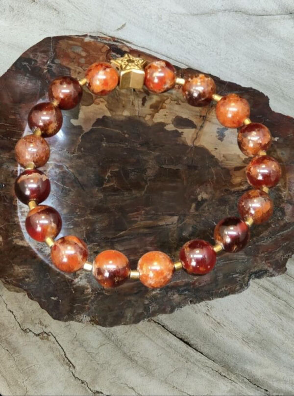 Bracelet en Grenat Orange de Madagascar et Hématite Dorée avec Étoile