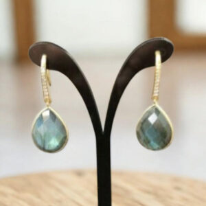 Boucles d’Oreilles en Plaqué Or et Labradorite 2