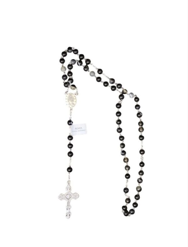 Chapelet Grains Agate Noire Avec Christ Argenté – Image 2