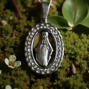 Médaille de la Vierge Miraculeuse- Strass Argenté-Acier Inoxydable
