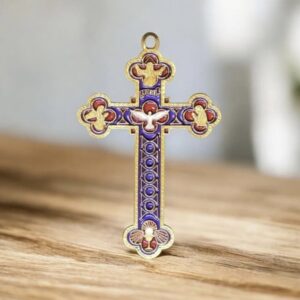 Croix Baroque Émaillée Bleu et Rouge