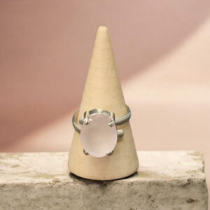 Bague Réglable en Quartz Rose et Argent 2