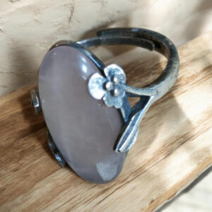 Bague Réglable en Quartz Rose et Argent 3