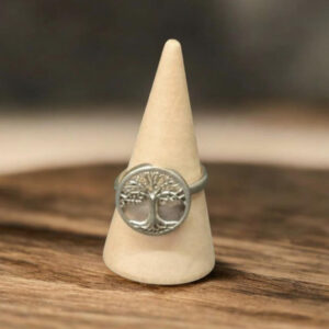 Bague Réglable en Quartz Rose et Arbre de Vie en Argent