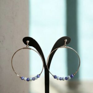 Boucles d’Oreilles Créoles en Argent -Larimar & Lapis