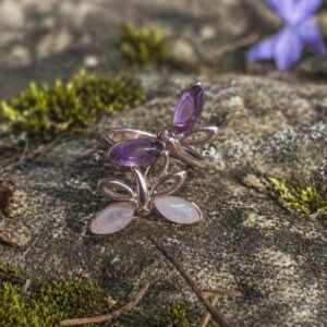 Bague Papillon en Améthyste et Quartz Rose